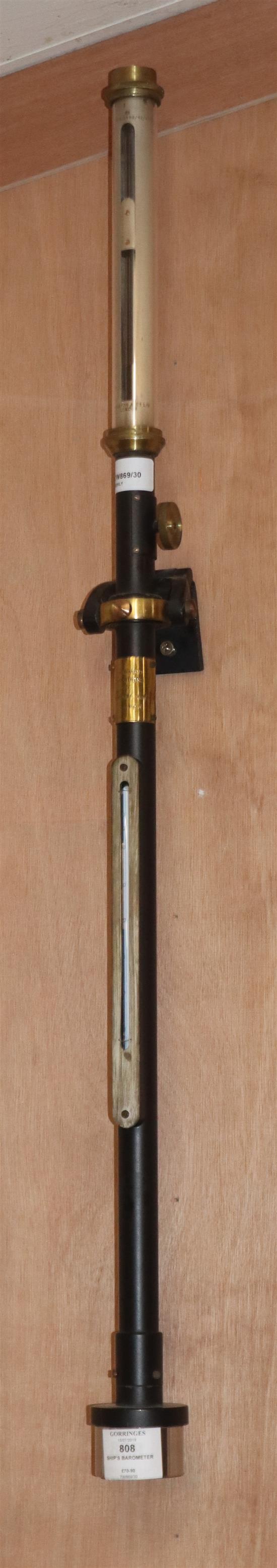A steel and brass ships barometer by F. Carlton & Co, London